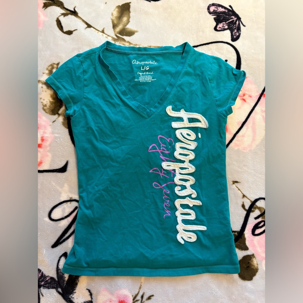 Vintage Aeropostale Teal Y2K V-Neck Top
